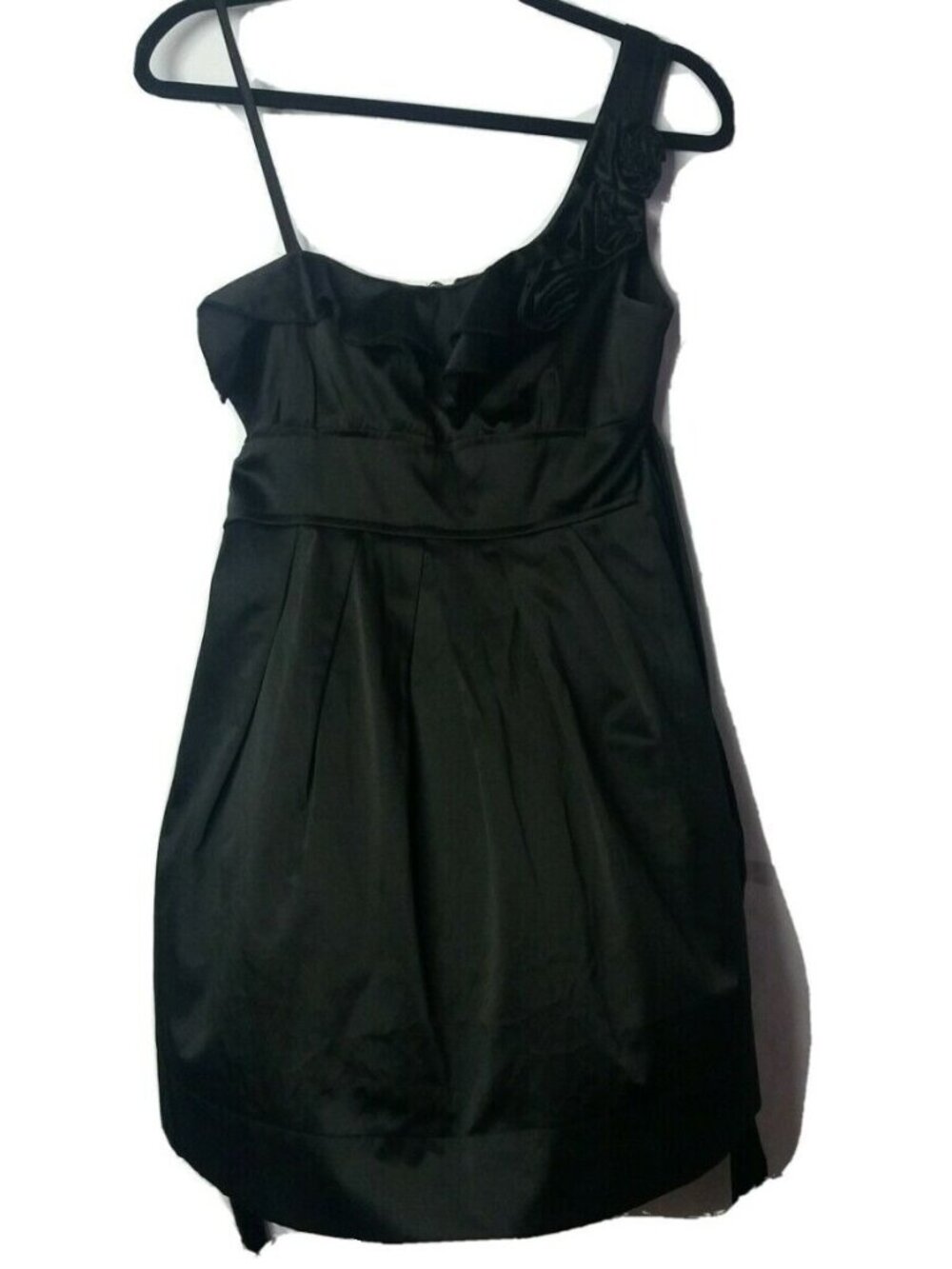 Y2k Charlotte Russe Black Satin Dress 7 One Shoulder Coquette Wedding Formal